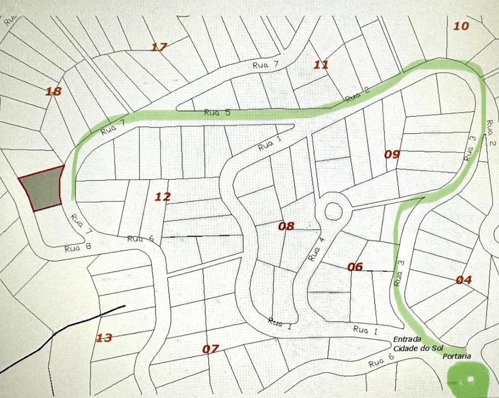 Mapa interno do Condomínio Cidade do Sol com rota até a Casa Taru